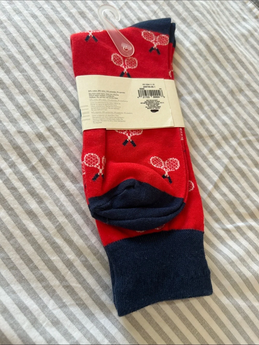 Old Navy Red Crew Socks with Navy Accents